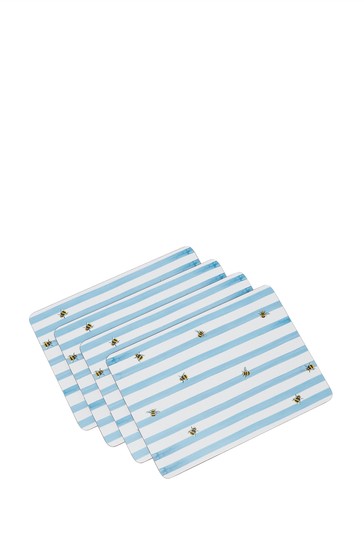 Joules Set of 4 Corkback Bee Striped Placemats