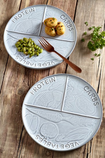 Set of 2 Embossed Stoneware Portion Plates