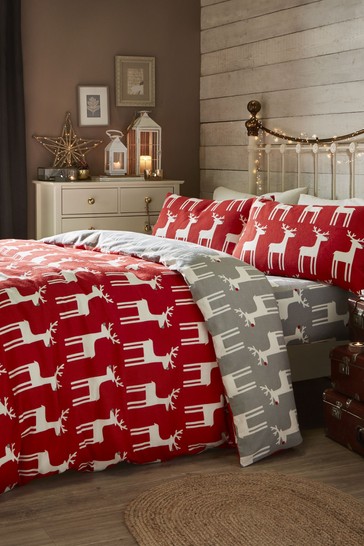 Fusion Christmas Reindeer Brushed Cotton Duvet Cover and Pillowcase Set