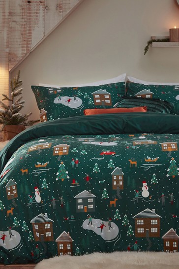 furn. Winter Pines Pyjama Fleece Reversible Duvet Cover and Pillowcase Set