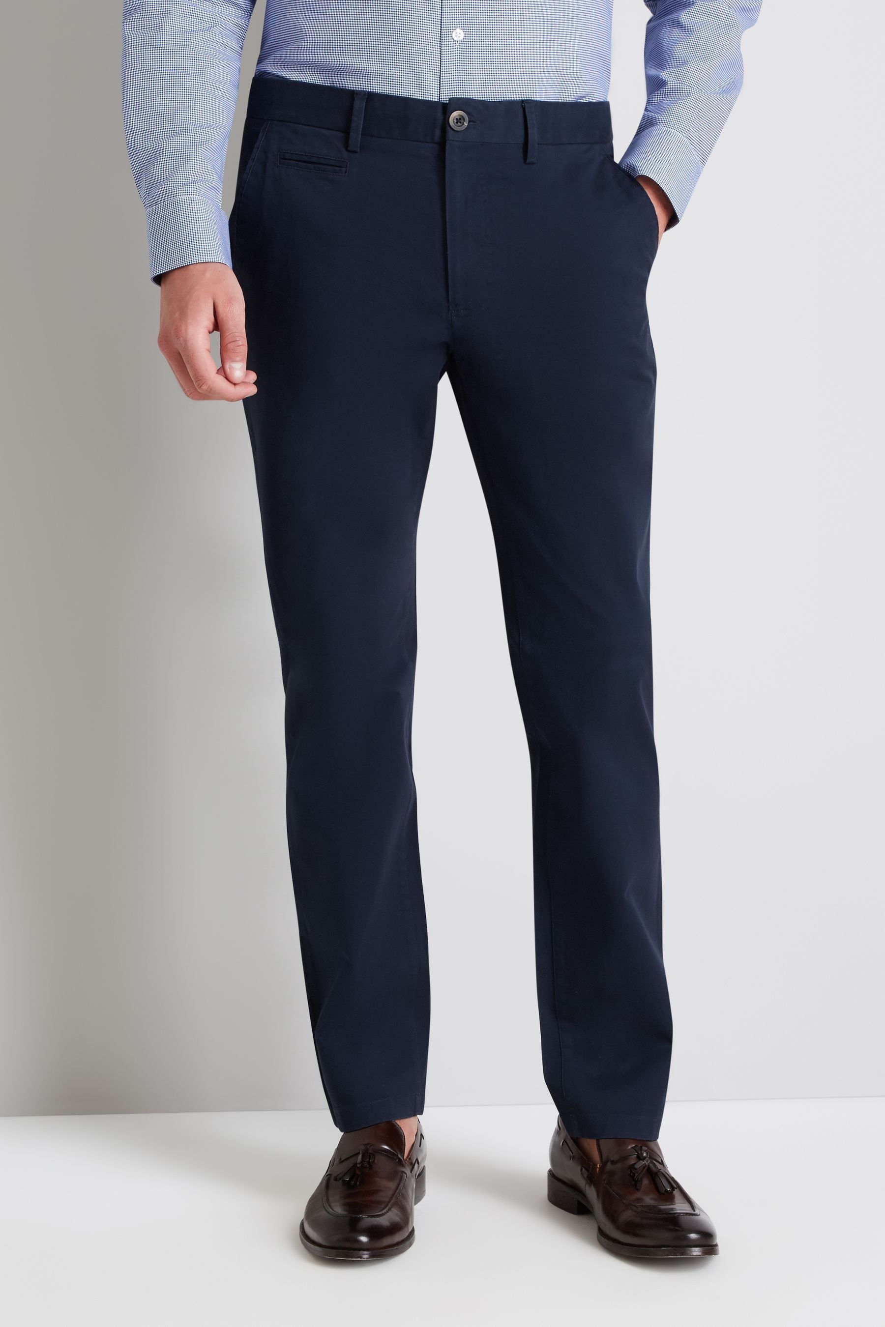 Moss Tailored Fit Navy Stretch Chino