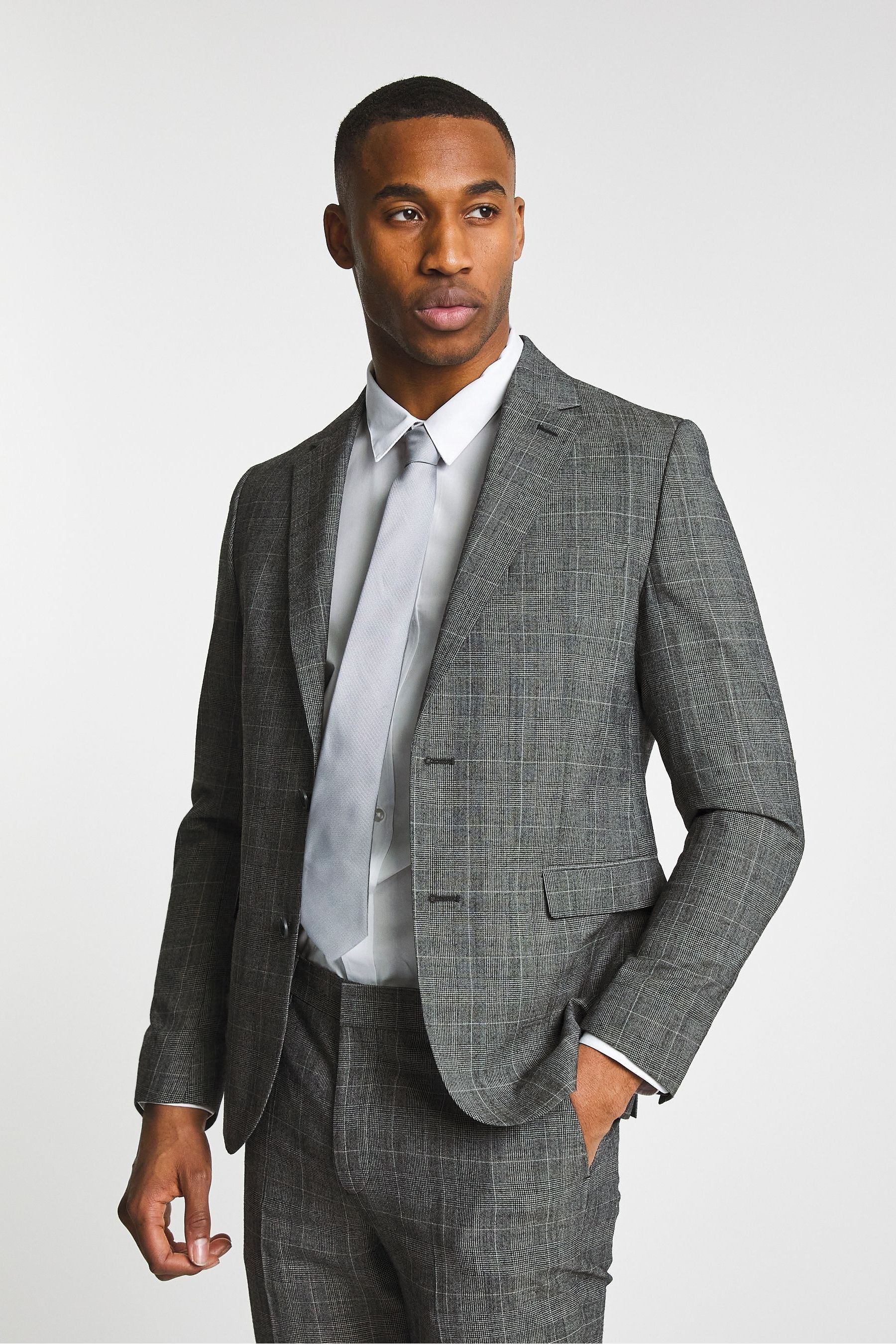 Jacamo Grey Classic Check Wool Bend Suit Jacket