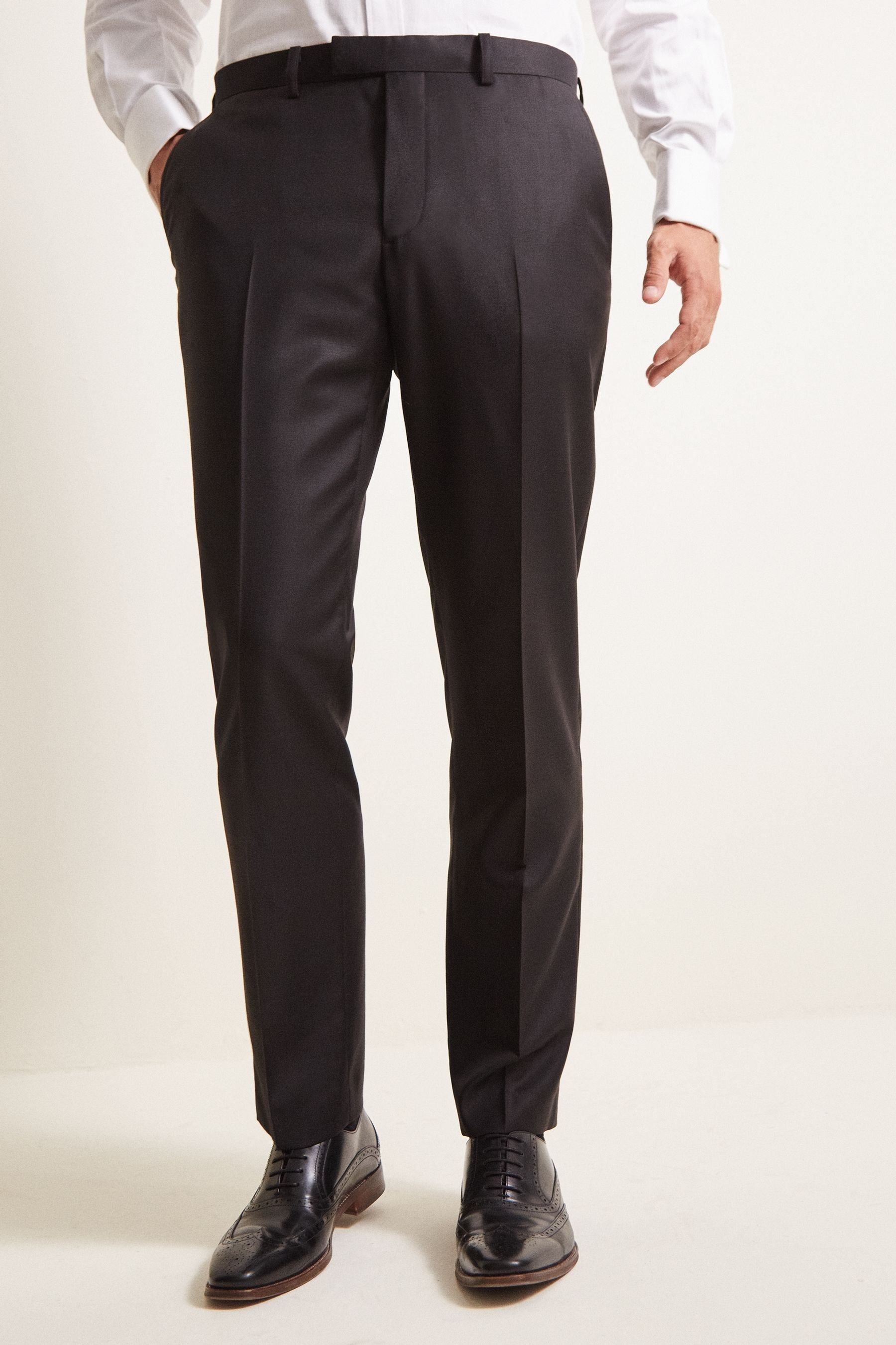 Moss Bros Moss x Cerruti Black Tailored Fit Twill Trousers