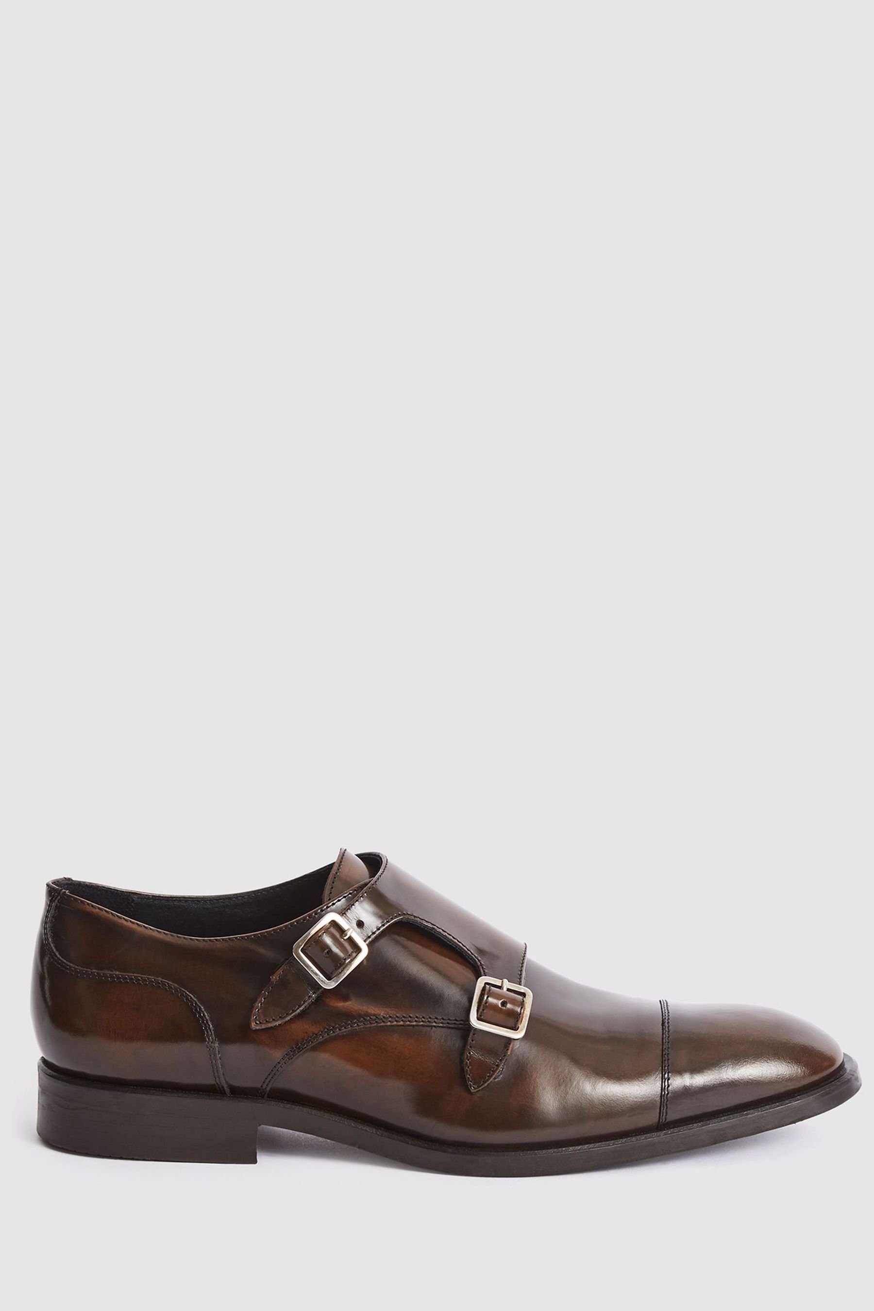 Reiss Rivington High Shine Leather Monk Strap Shoes