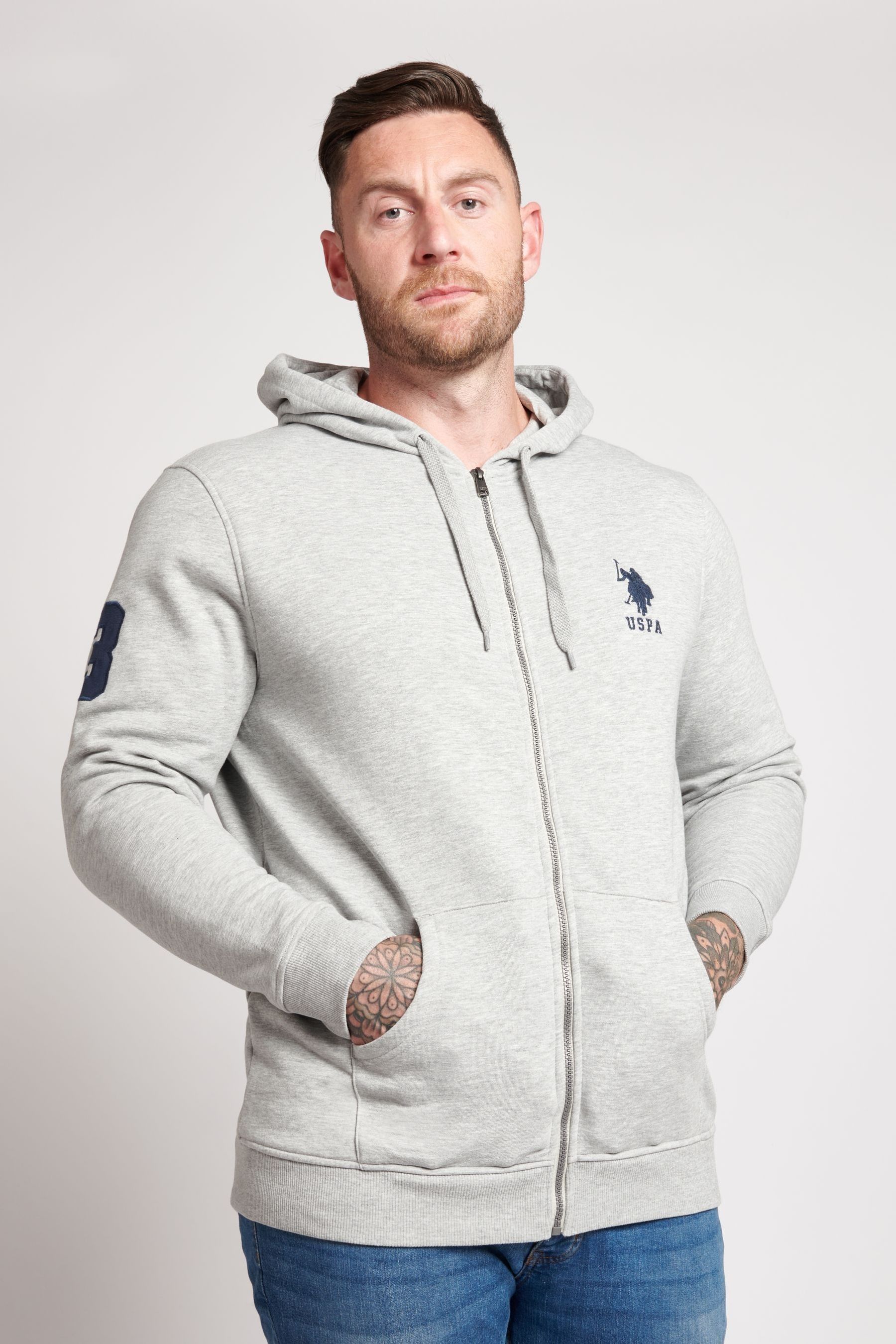 U.S. Polo Assn. Grey Player 3 Zip Through BB Hoodie