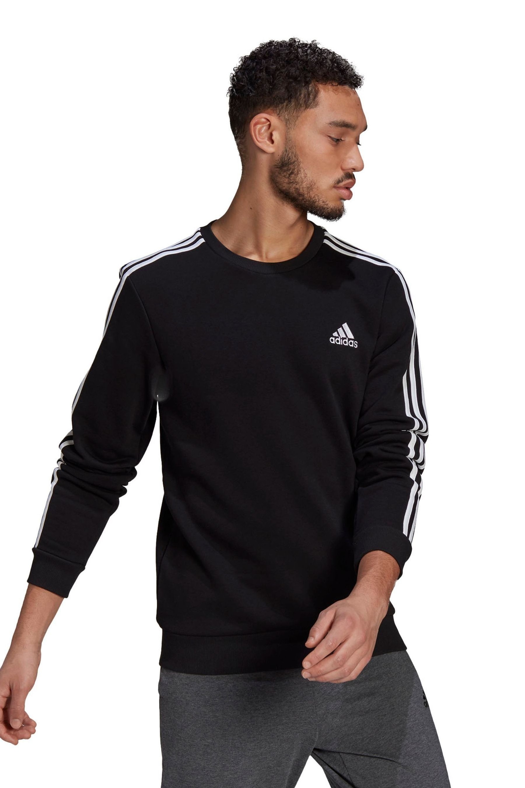 adidas Fleece 3 Stripe Crew Sweater