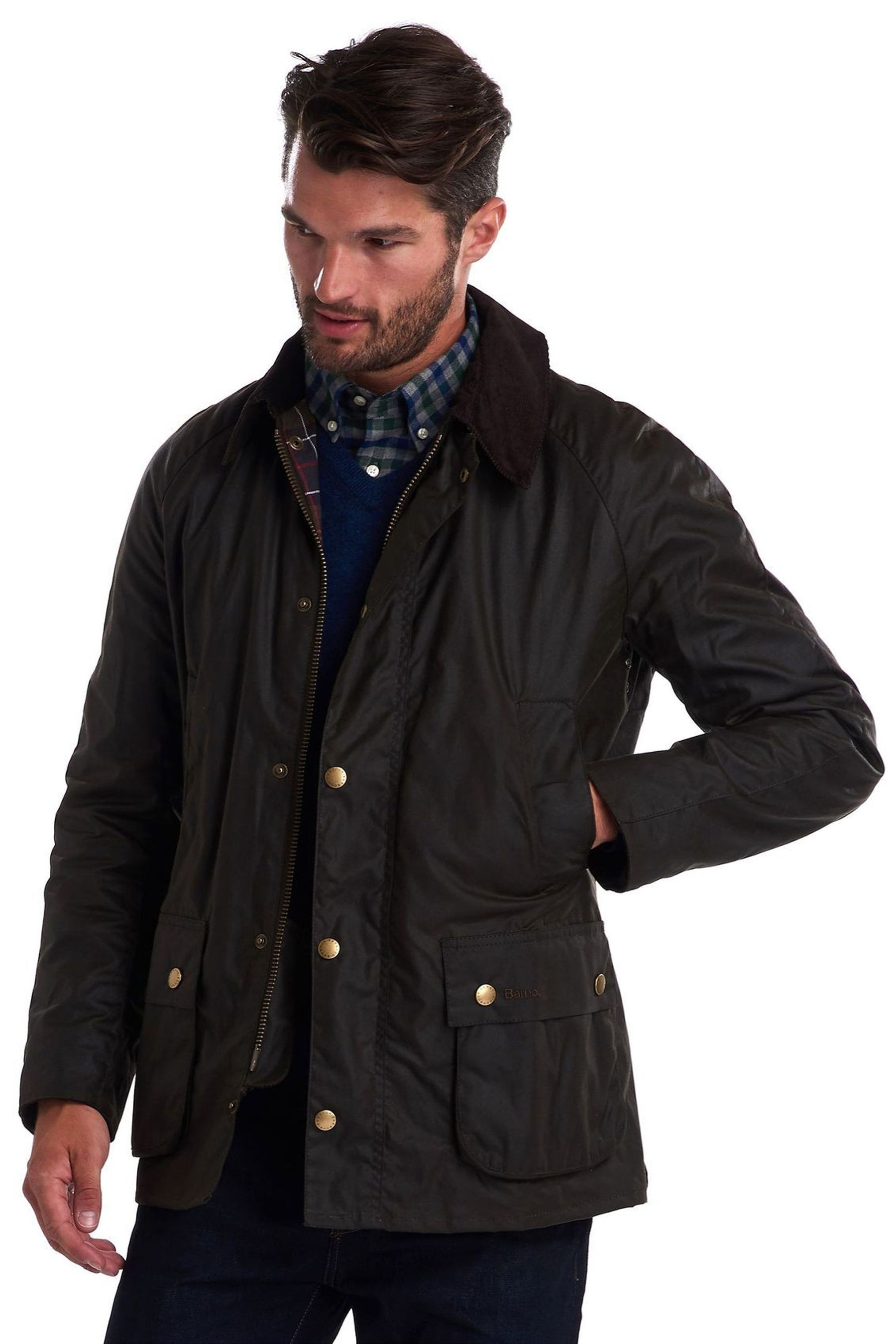 Barbour® Navy Blue & Khaki Green Ashby Waxed Jacket