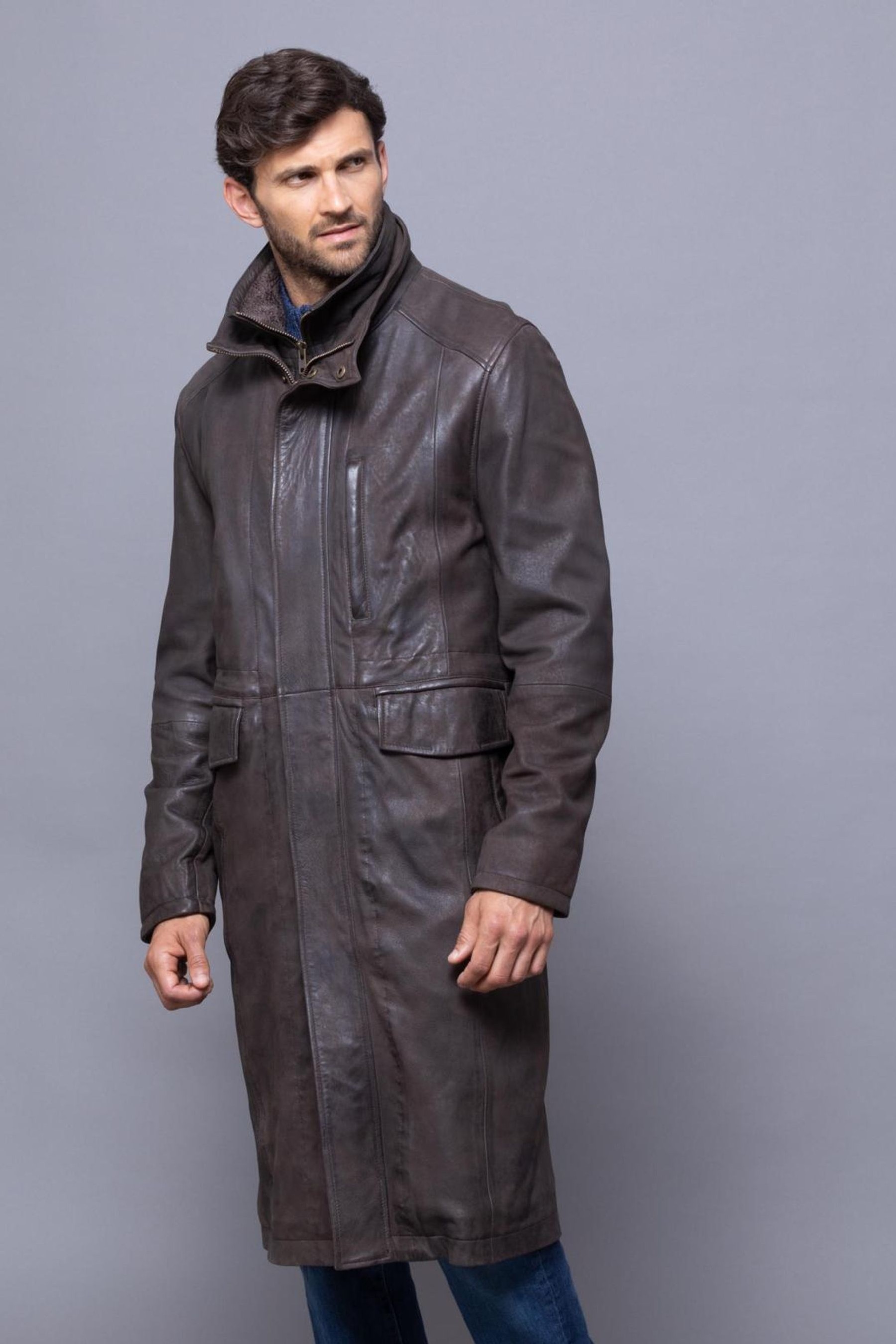 Lakeland Leather Kirkland Long Brown Leather Coat