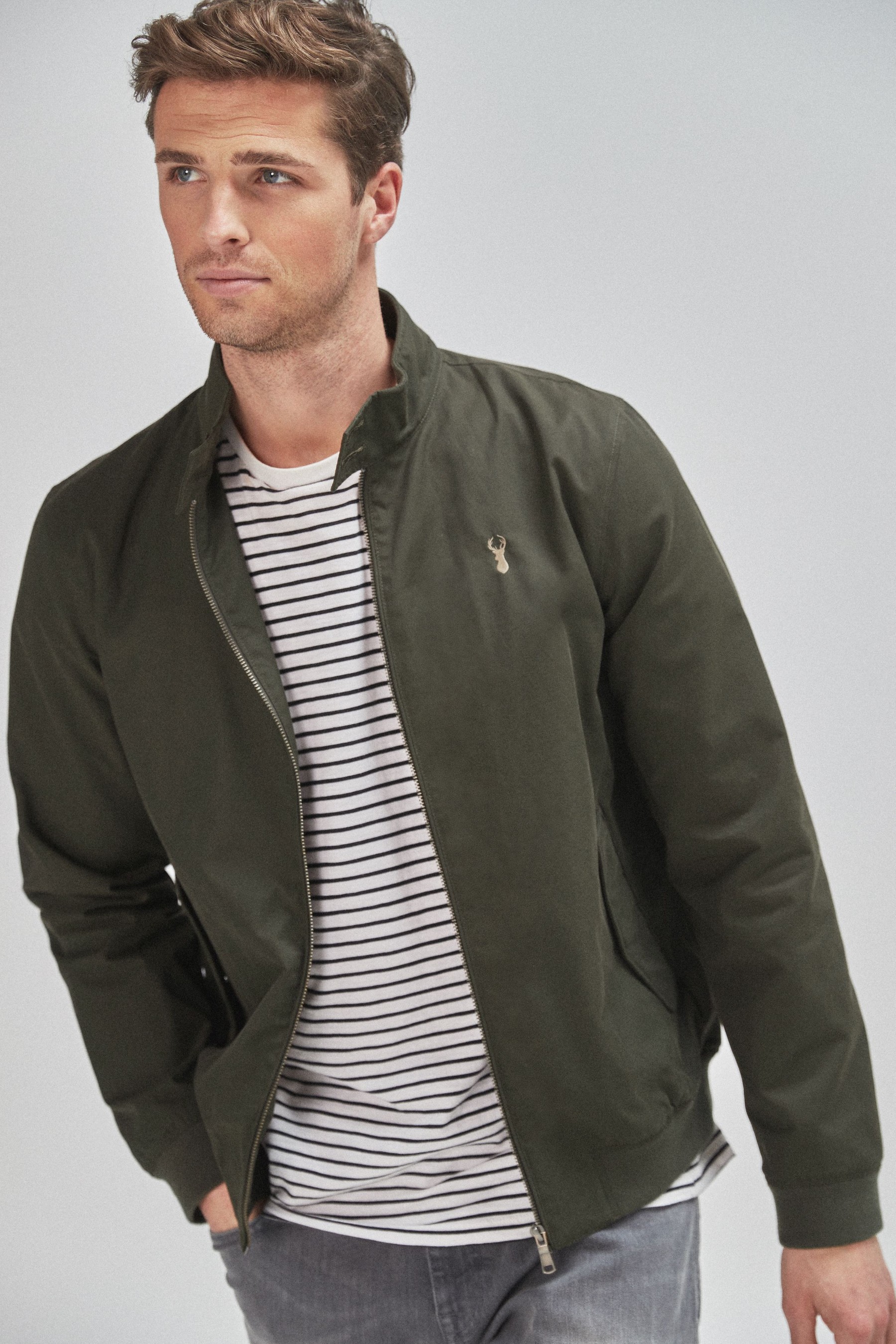 Shower Resistant Harrington Jacket With Check Lining