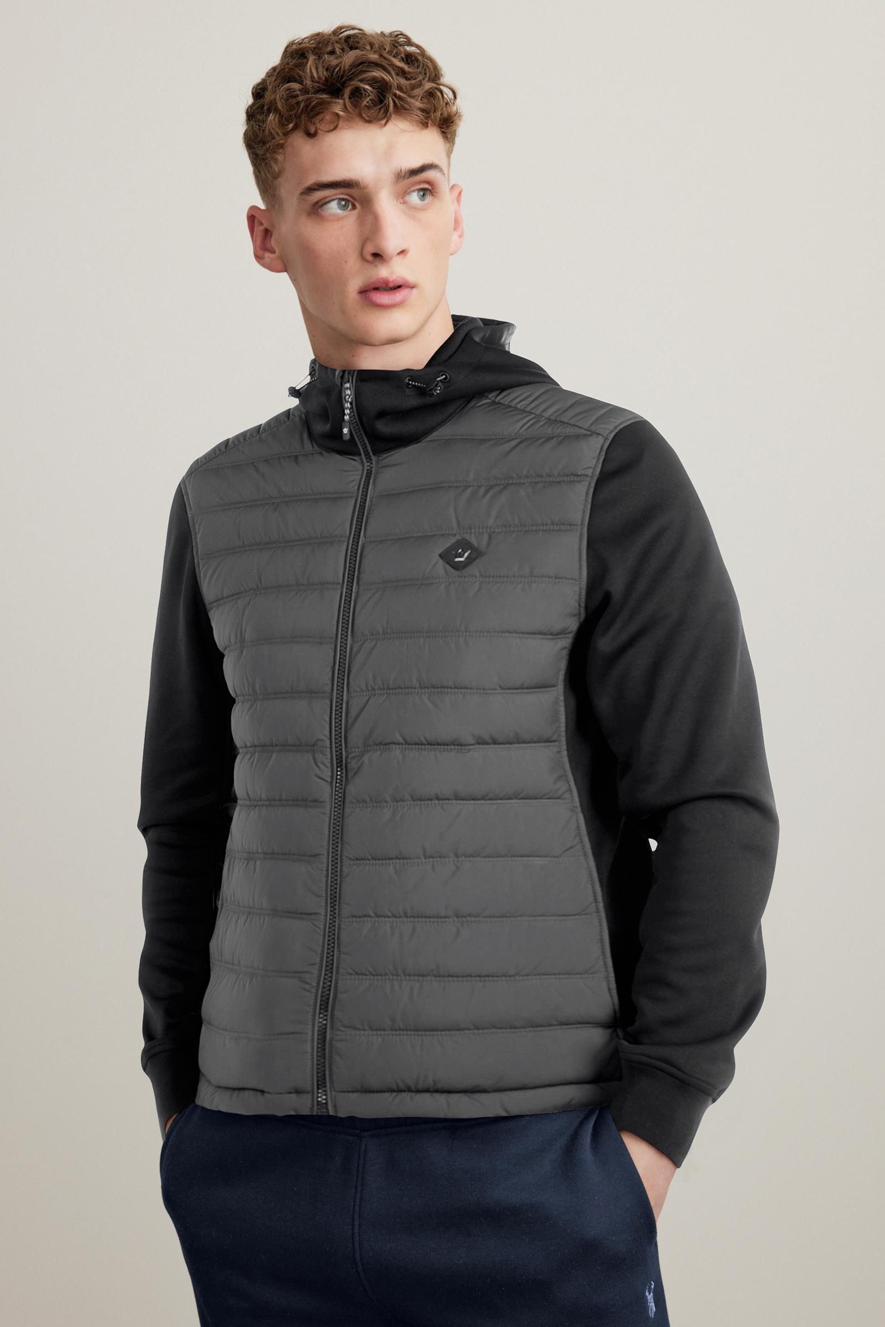 Jersey Sleeve Quilted Hooded Jacket