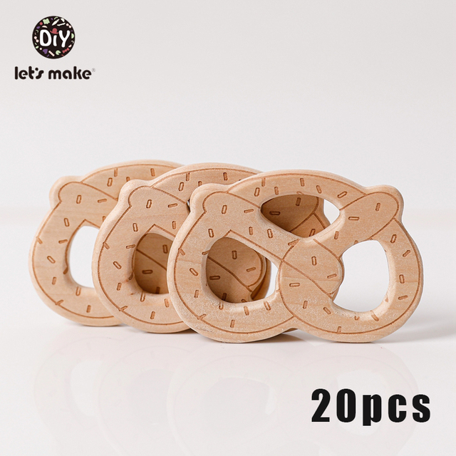 Let's Make 20pcs Wooden Teeth Natural Beech Wood Animal Wholesale DIY Bracelet Chain Accessories New Born BPA Free Elephant