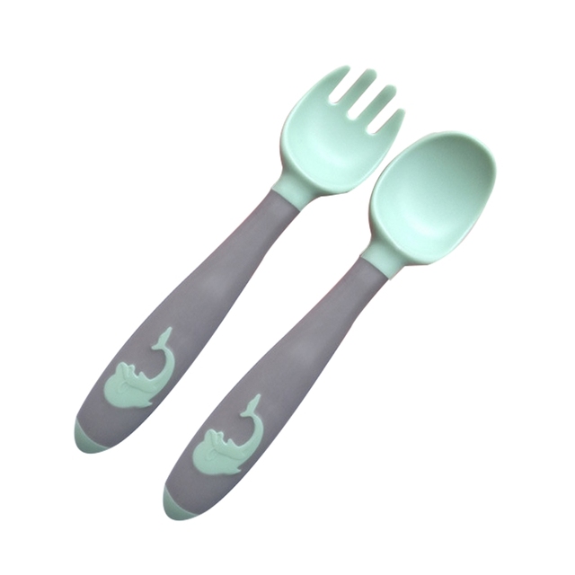 Baby Children Spoon Fork Set Soft Bendable Silicone Scoop Fork Cutlery Set Kid Training Feeding Cutlery Utensils