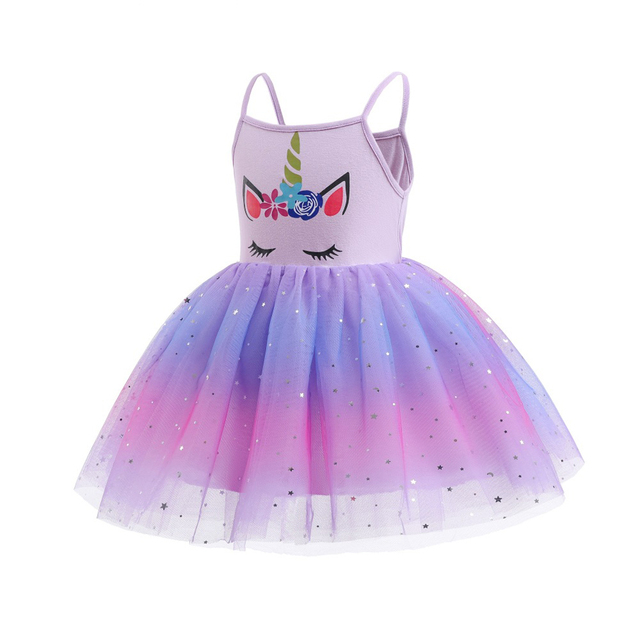 2022 Unicorn Girl Summer Dress Toddler Sleeveless Mesh Tutu Cartoon Clothes Birthday Party Beach Outfit With Wings Headband