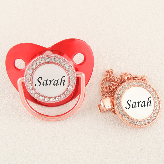 Luxury Rose Gold Personalized Logo Pacifier with Rhinestone Clips Orthodontic Soother Infant BPA Free Silicone Nipples