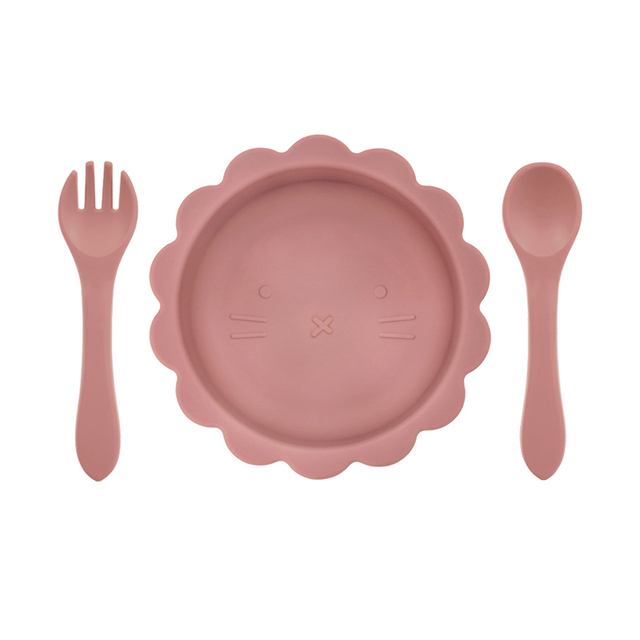 Cute silicone bowl children's complementary tableware food bowl BPA-free waterproof tableware plate wooden spoon silicone fork