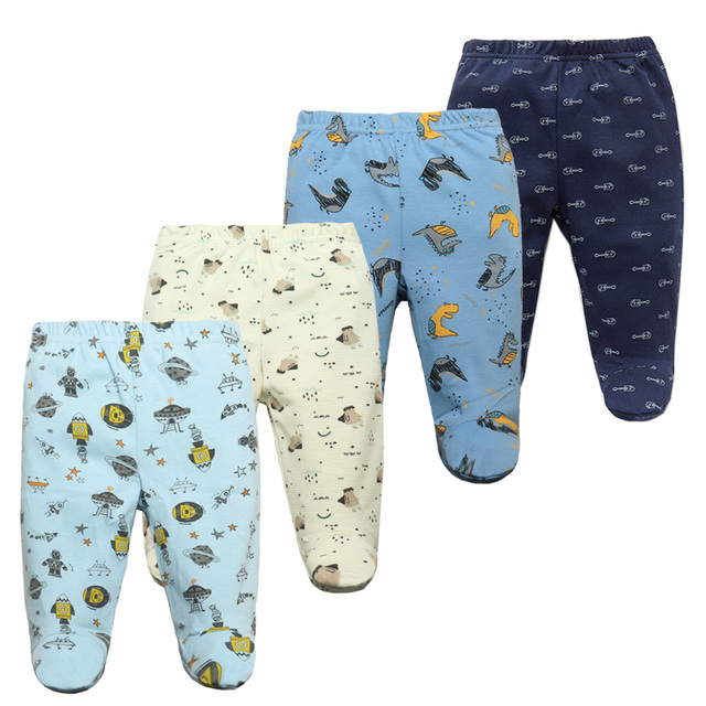 3/4/5pcs/lot Newborn Baby Pants Soft Cotton Cartoon Boys Pants Four Seasons Feet Baby Girls Pants Stripe Baby Trousers 0-12M