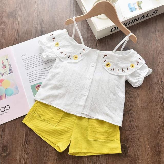 Girls clothes set 2022 new summer sleeveless T-shirt and print bow shorts for girl kids clothes children clothing 3 5 7 years