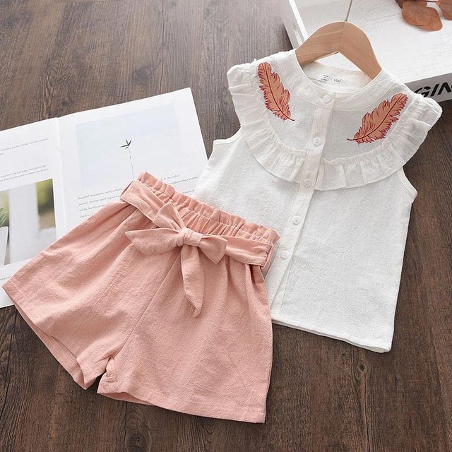 2022 Summer New Kids Clothes Fruit Print Casual Girls Clothing Set + Pants 2 Pack Fashion Ribbon Bow Set Toddler Clothing