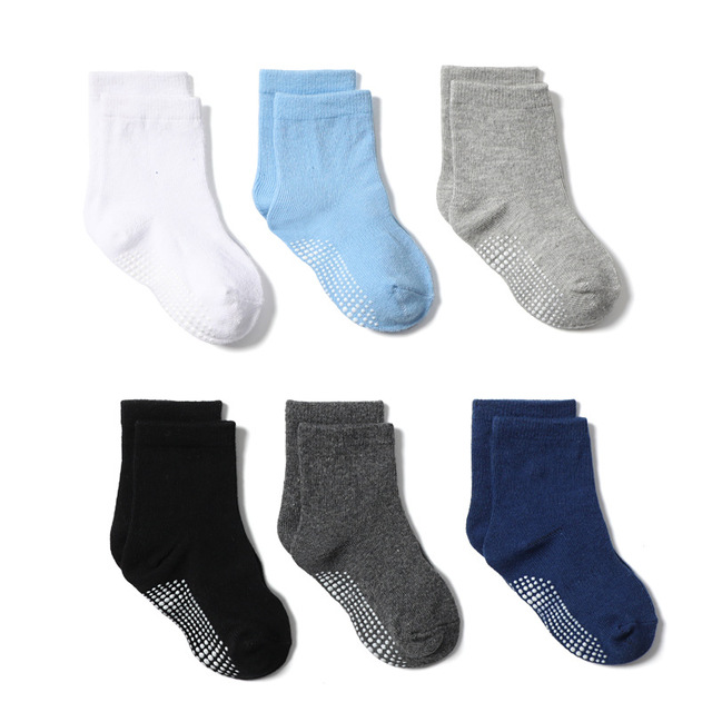 Boys and Girls 6 Pairs Socks 0-6 Years, Cotton, Kids, Non Slip, Short Cut, Elastic Grips, Four Seasons