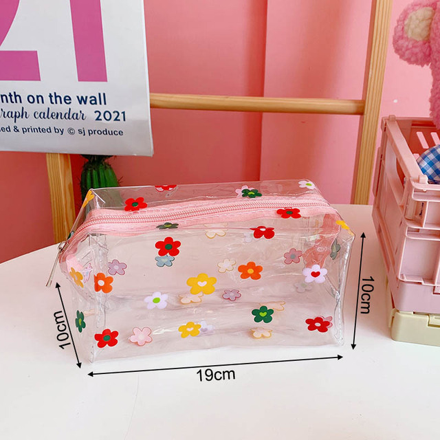 Fashion Transparent Women Cosmetic Bag Fruit Pattern Large Capacity Makeup Zipper Bag Waterproof Simple Travel Accessories