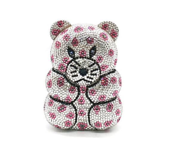 Women's Perforated Bear Handbag,Bear Perforated Crystal Handbag,Cocktail Purse,Shoulder Bag,Gifts