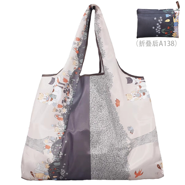 Large Durable Nylon Printing Foldable Eco-friendly Shopping Bag Tote Folding Pouch Bags Convenient Storage Bags Large Capacity