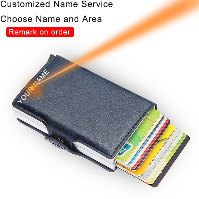 RFID Blocking Protection Men ID Credit Card Holder Wallet Leather Metal Aluminum Business Bank Card Credit Card Case