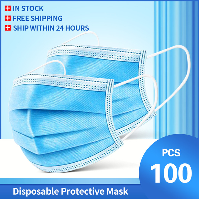 10-200pcs Disposable Face Mask 3 Ply Non-woven Mouth Mask Anti PM2.5 Dust Masks Elastic Earloop Respirator Mask Filter White Masken