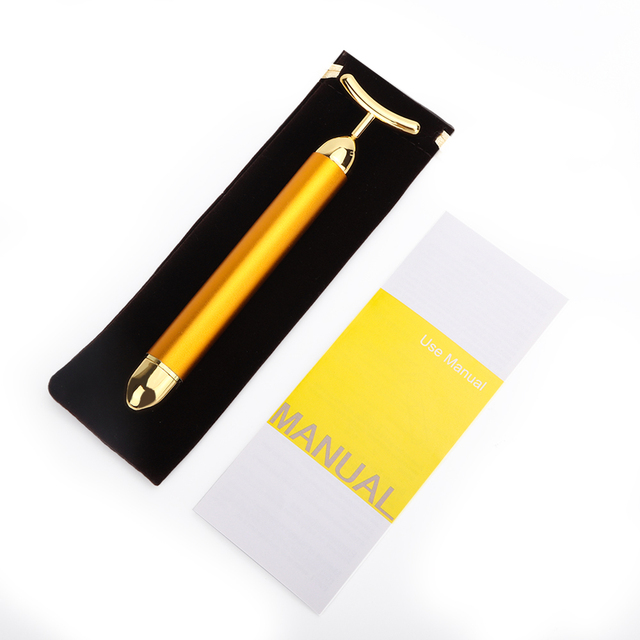 24k Gold Face Lift Bar Roller Vibration Slimming Facial Massager Stick Facial Beauty Skin Care T Shape Vibrating Tool