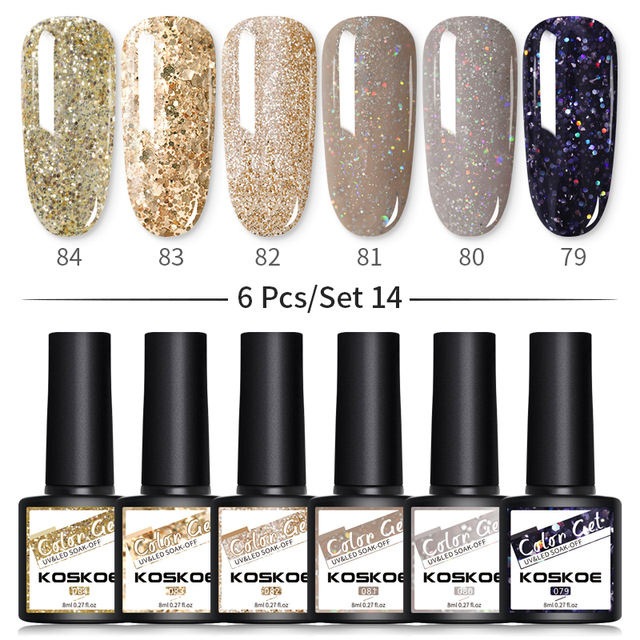 KOSKOE Gel Nail Polish Set 2/4/6pcs Hybrid Varnish Soak Off Gel UV LED Glitter Vernis Semi Permanent Nail Art Gel Polish Kit