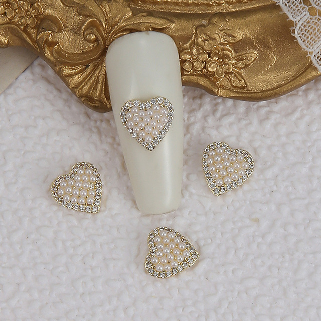 Nail art jewelry net red three-dimensional zircon pearl love nail art diamond jewelry