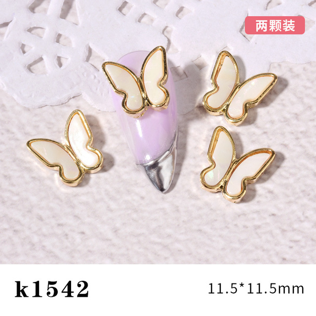 3pcs New Japanese Manicure Metal Amber Four-leaf Clover Shell Butterfly Manicure Gold Edge Irregular Gemstone Jewelry
