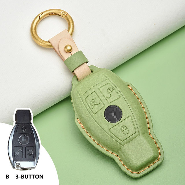 Lady Genuine Cowhide Leather Car Key Case Cover Hot Pressing Protection Shell For Mercedes Benz Hand Made Car Accessories Key Chain