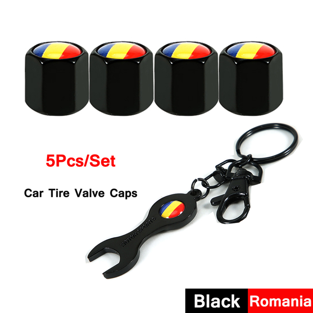 DSYCAR 5pcs/set National Flag Pattern Anti-theft Car Tire Wheel Valve Caps With Wrench Keychain Alloy Car Tire Valve Caps