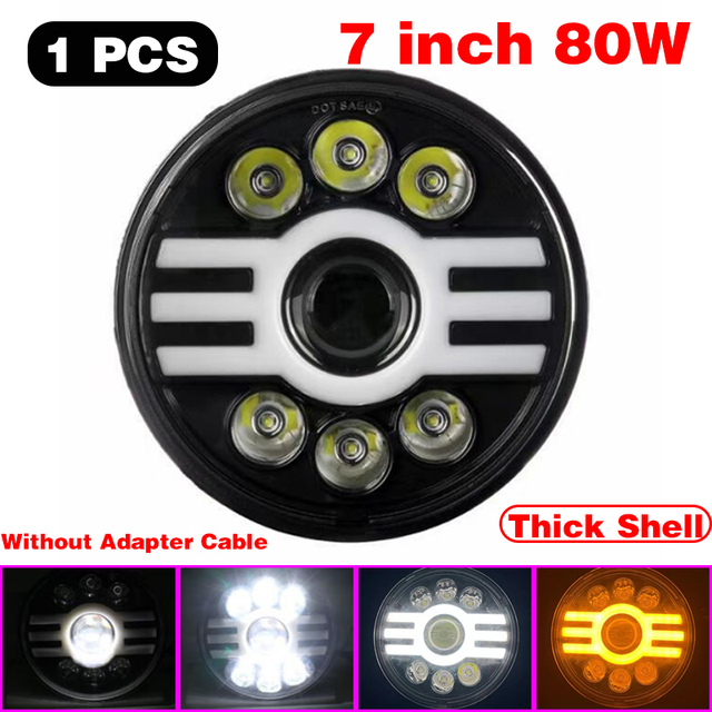 1pcs Running Light 45W/60W/75W/80W/90W Car Led 7 Inch Car Accessories Angel Eyes H4 Headlight For Lada Niva 4X4 Uaz Hunter Hummer