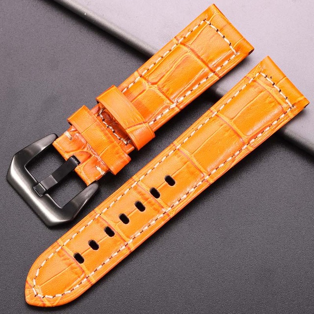 Genuine leather watches black brown red blue green orange women men watch strap for bam accessories 20mm 22mm 24mm