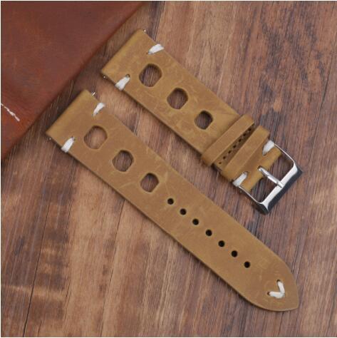 New Design Oil Wax Cowhide Watch Band 8mm 20mm 22mm 24mm Vintage Porous Watch Strap Handmade Watch Accessories