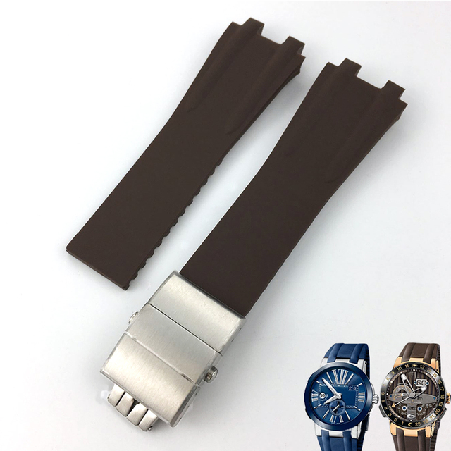 26mm*20mm Silicone Rubber Watch Band Fit For Ulysse Nardin Black Blue Brown Strap Waterproof Steel Folding Buckle Wrist Tools