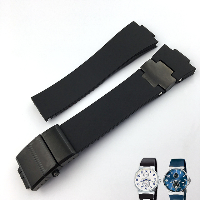 High quality rubber silicone watch band, two styles of design, foldable clasp, suitable for Ulysse Nardin watch, 22mm, 25mm