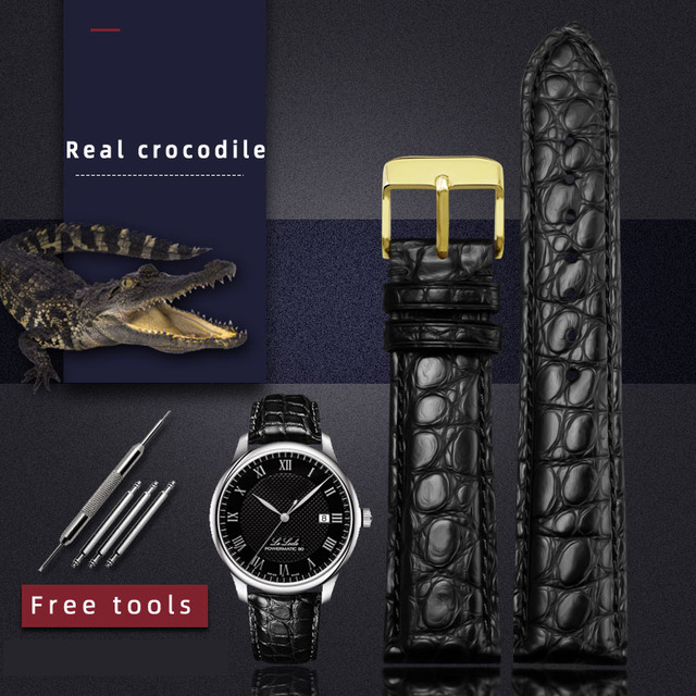 For any wristband luxury genuine crocodile leather watchband 18mm 19mm 20mm 21mm 22mm black brown straps