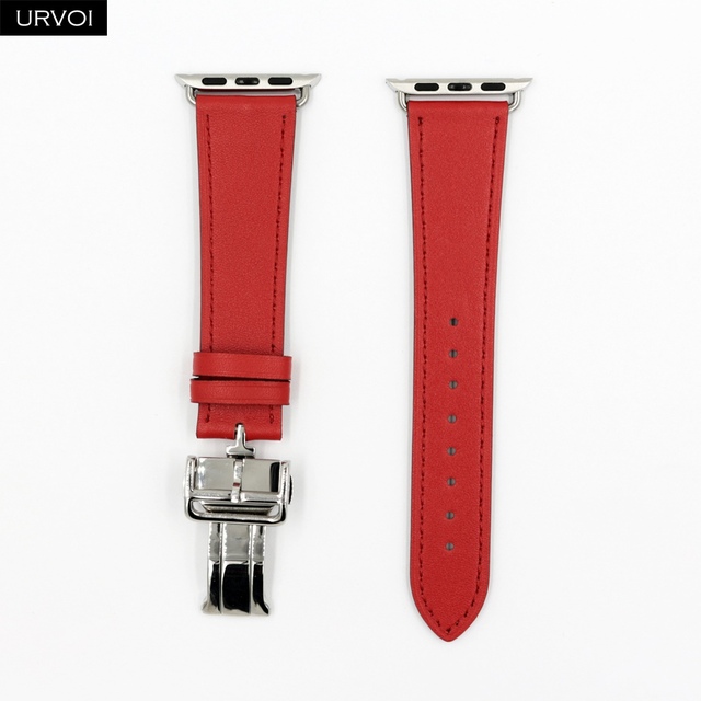 URVOI Deploy Buckle Band for Apple Watch Series 7 6 SE 5 4 3 21 Single Round Strap for iwatch 40 44mm Swift Leather Band Strap