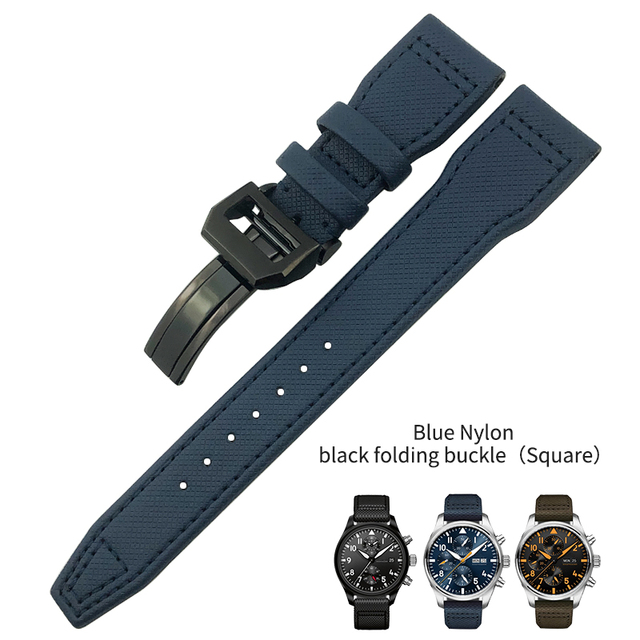 20mm 21mm 22mm Nylon Fiber Leather Watchband Fit For IWC IW377729 IW389001 Big Pilot Watch High Quality Green Blue Black Strap