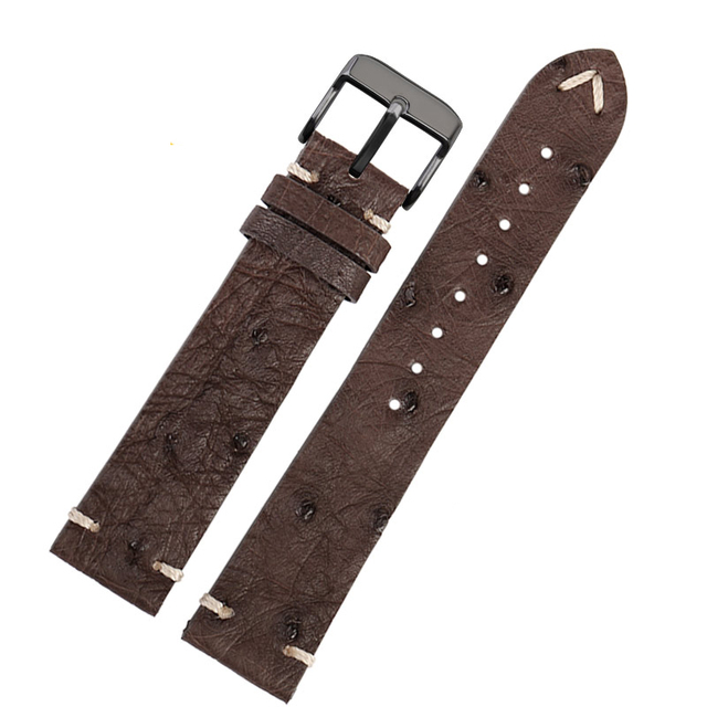 High Quality Ultra-thin Soft Handmade Ostrich Leather Green General Watch Rod Bar 18 20mm 22mm Orange Brown Black Watch Straps Men