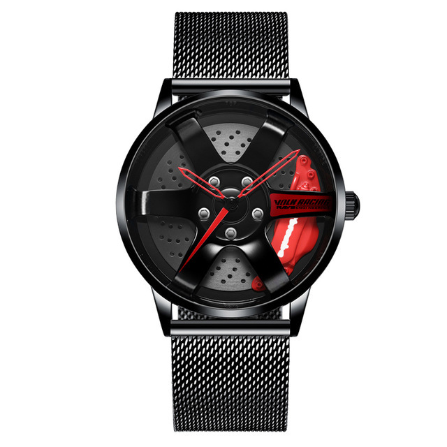 3D Spinning Unique Model Rim Watch Hub Custom Design Sports Car Frame Watch Waterproof Creative Men's Watch Wheel Wristwatch Clock