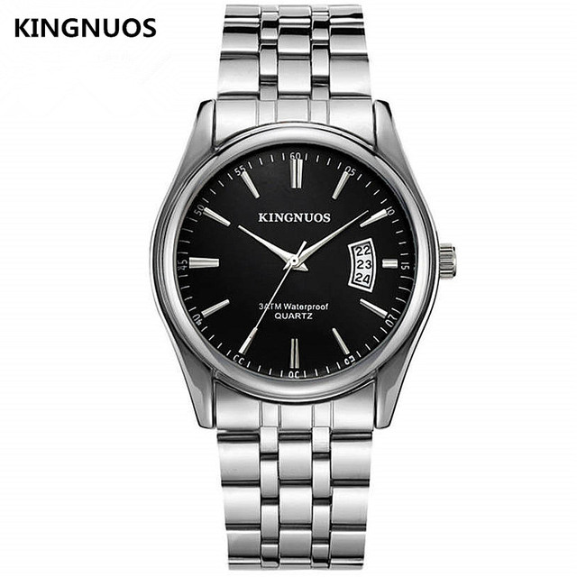 KINGNUOS - Men's Stainless Steel Watch, Water Resistant Sport Band, Quartz, with Calendar