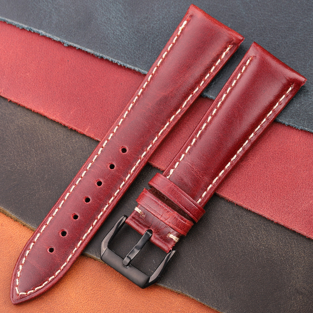 Oil Wax Genuine Leather Watchband Women Men Cowhide Watch Strap Band 18mm 20mm 22mm 24mm Watch Watch Bracelet Metal Clasp