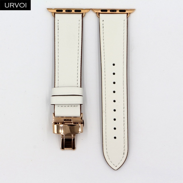 URVOI Deploy Buckle Band for Apple Watch 7 6 SE 5 4 3 Leather Strap for iwatch 41mm 45mm Single Round Design Butterfly Buckle