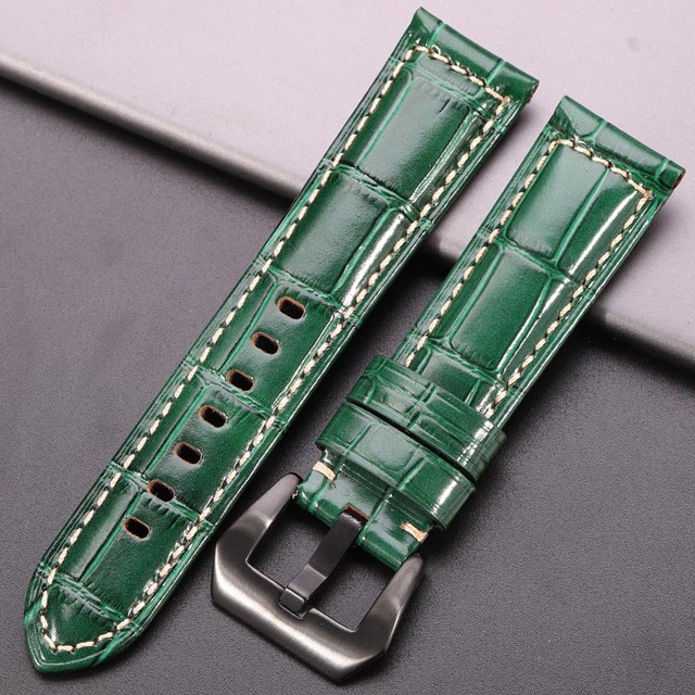 Gennuine Leather Watch Band 5 Colors Crocodile Pattern Women Men 20mm 22mm 24mm Strap With Silver Black Steel Buckle Watchband