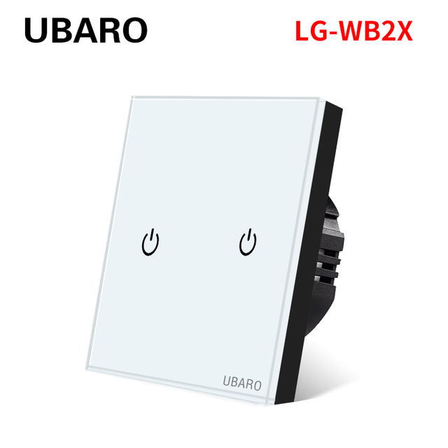 UBARO EU AC100-240V Tempered Black White Crystal Glass Touch Switch Tablet Wall Light Sensor Button 1/2/3 Gang 10A Led Indicator