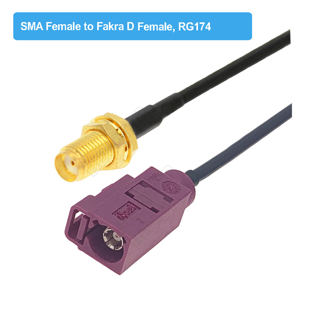 RAL4004 Male/Female Fakra D to SMA Male Right Angle RG174 Cable Adapter GSM Antenna Extension Cord RF Coaxial Pigtail Jumper